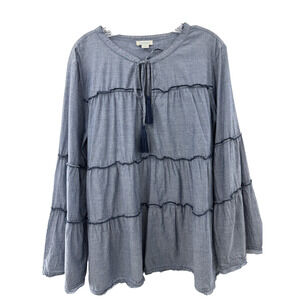 Sundance Women's Solid Denim Blue Cotton Blouse Size Medium